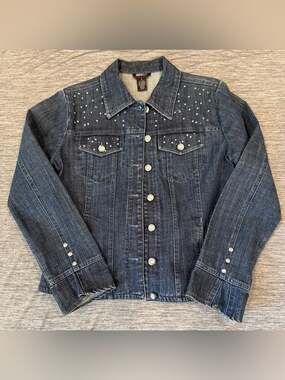 Studded Dark Blue Denim Jacket - Women